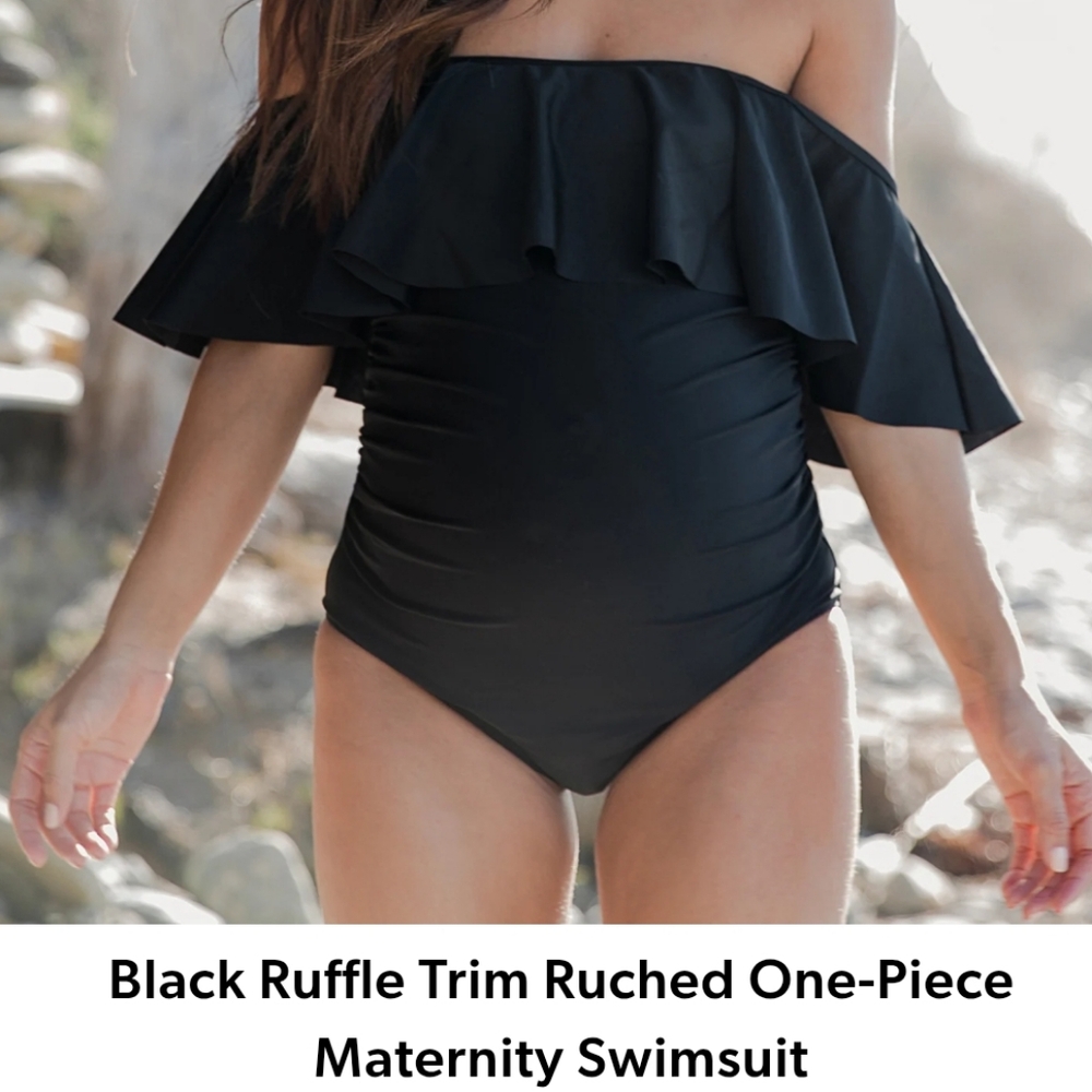 NWT Pinkblush Black Ruffle Off-Shoulder One Piece Swimsuit